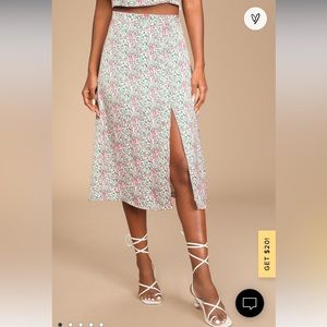 Lulus Flight of Flowers Green and Pink Floral Print Midi Skirt